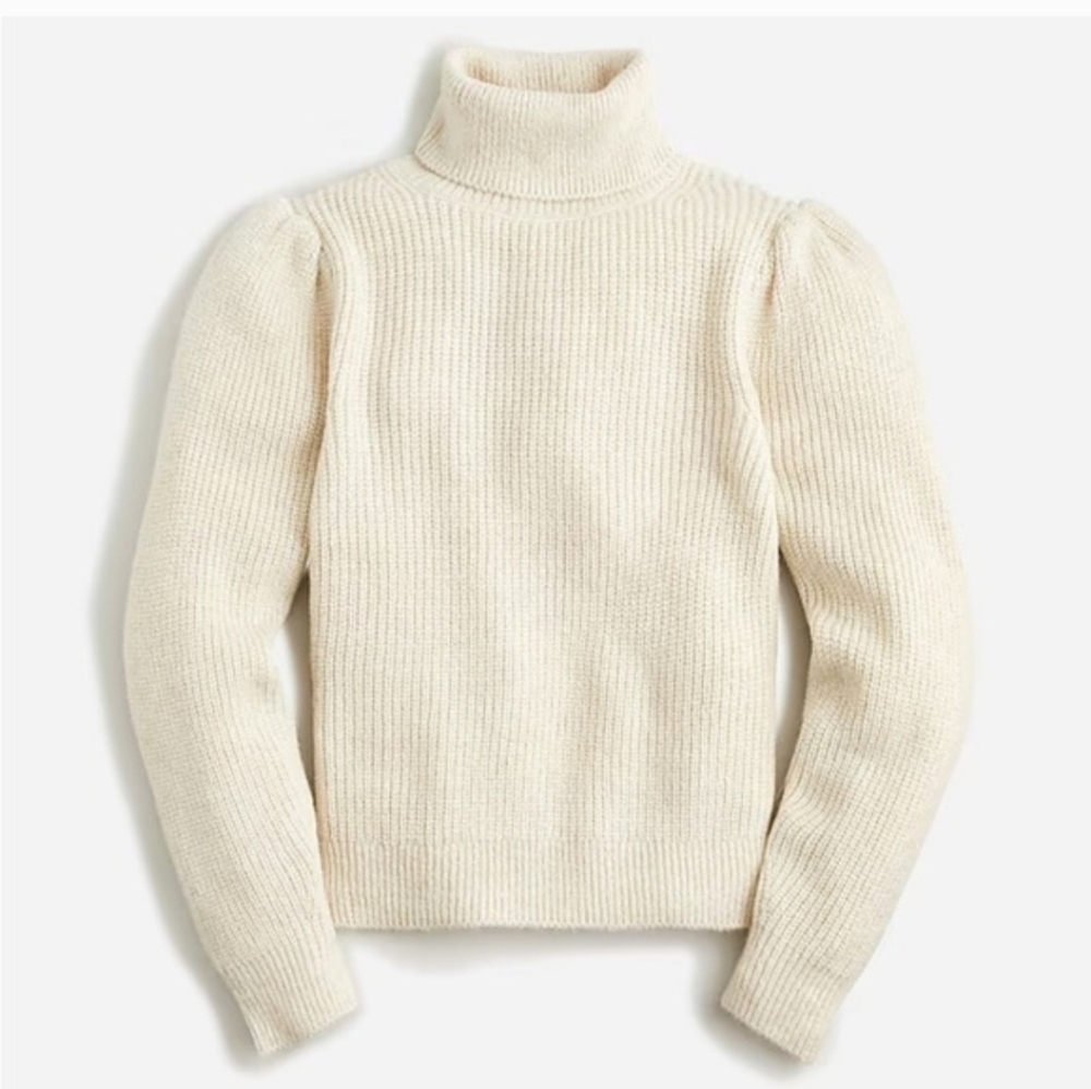 J. Crew Cropped Puff-Sleeve Wool Blend Turtleneck Sweater